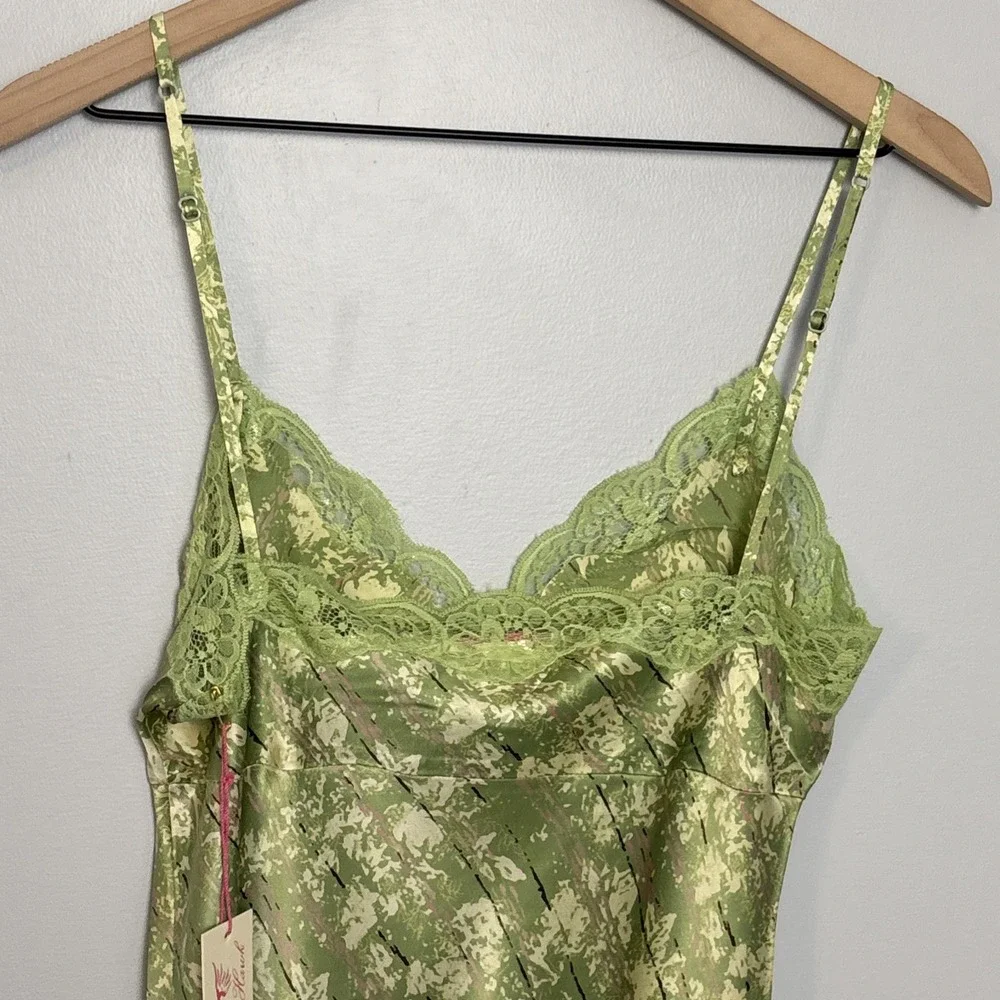 Gold Hawk Midi Silk Slip Dress‎ Women's Medium Tarragon NEW
